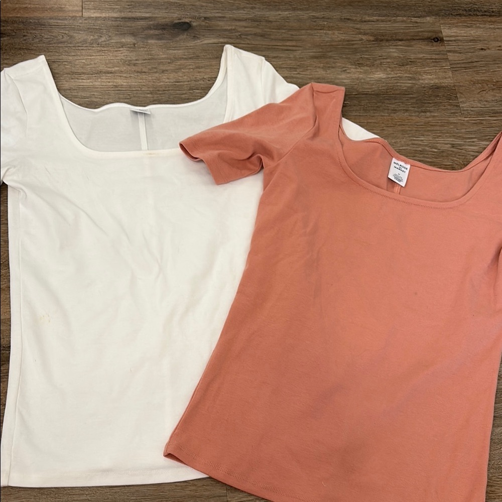 Melrose and Market Fitted Short Sleeve Blouses White and Pink NWT